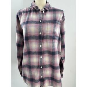 Madewell Pink Black Flannel Shirt Plaid Check Long Sleeve Top Medium Boyfriend
